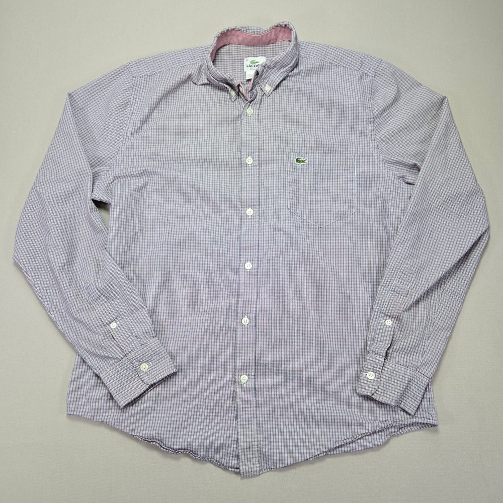 Lacoste Button Down Shirt Checkered Regular Fit‎ Long Sleeve Casual Size 41